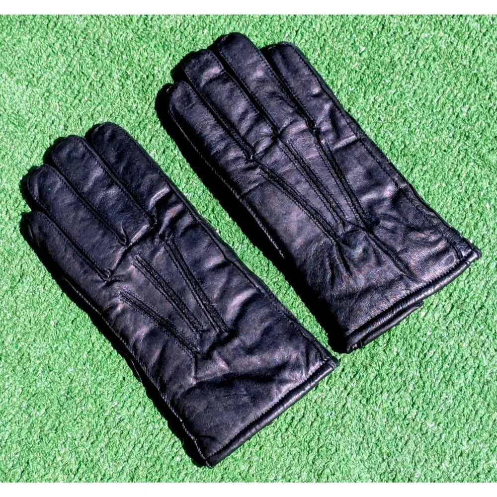 Vintage Soft Warm Fleece Lined Leather Women's Black Size 7.5 Glove Pair NOS